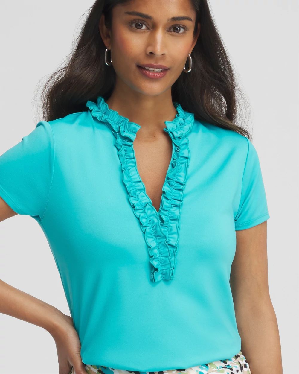 Zenergy® UPF Blue Ruffle Neck Top