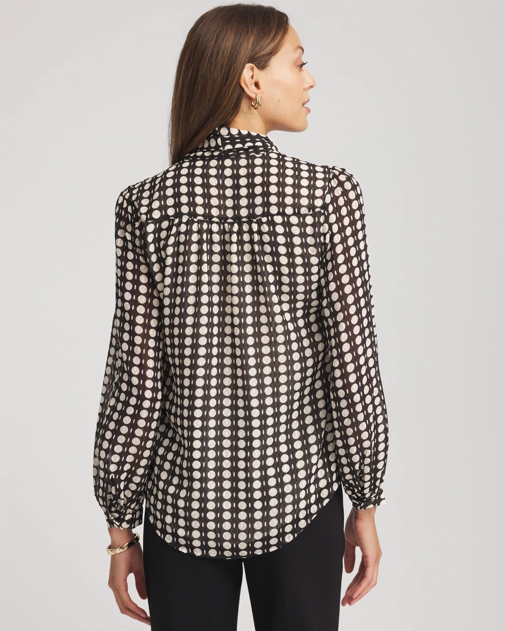 Clip-Dot Tie-Front Blouse