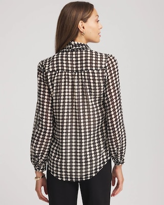 Clip-Dot Tie-Front Blouse