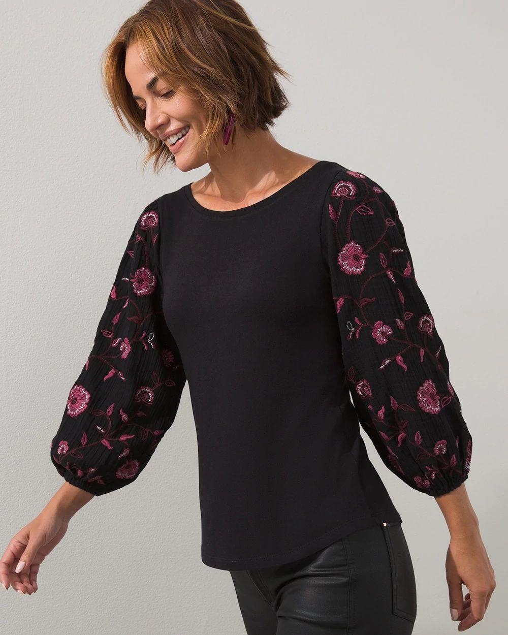 Embroidered Sleeve Knit Top