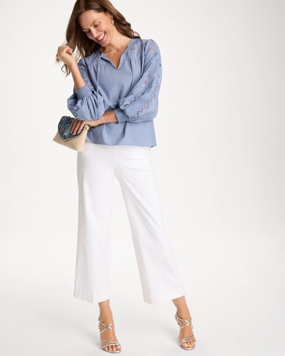 Chambray Lace Tie-Front Blouse click to view larger image.