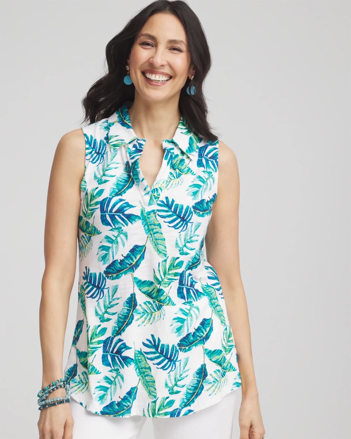 Chico's Island Sleeveless Collared Tunic In White In White