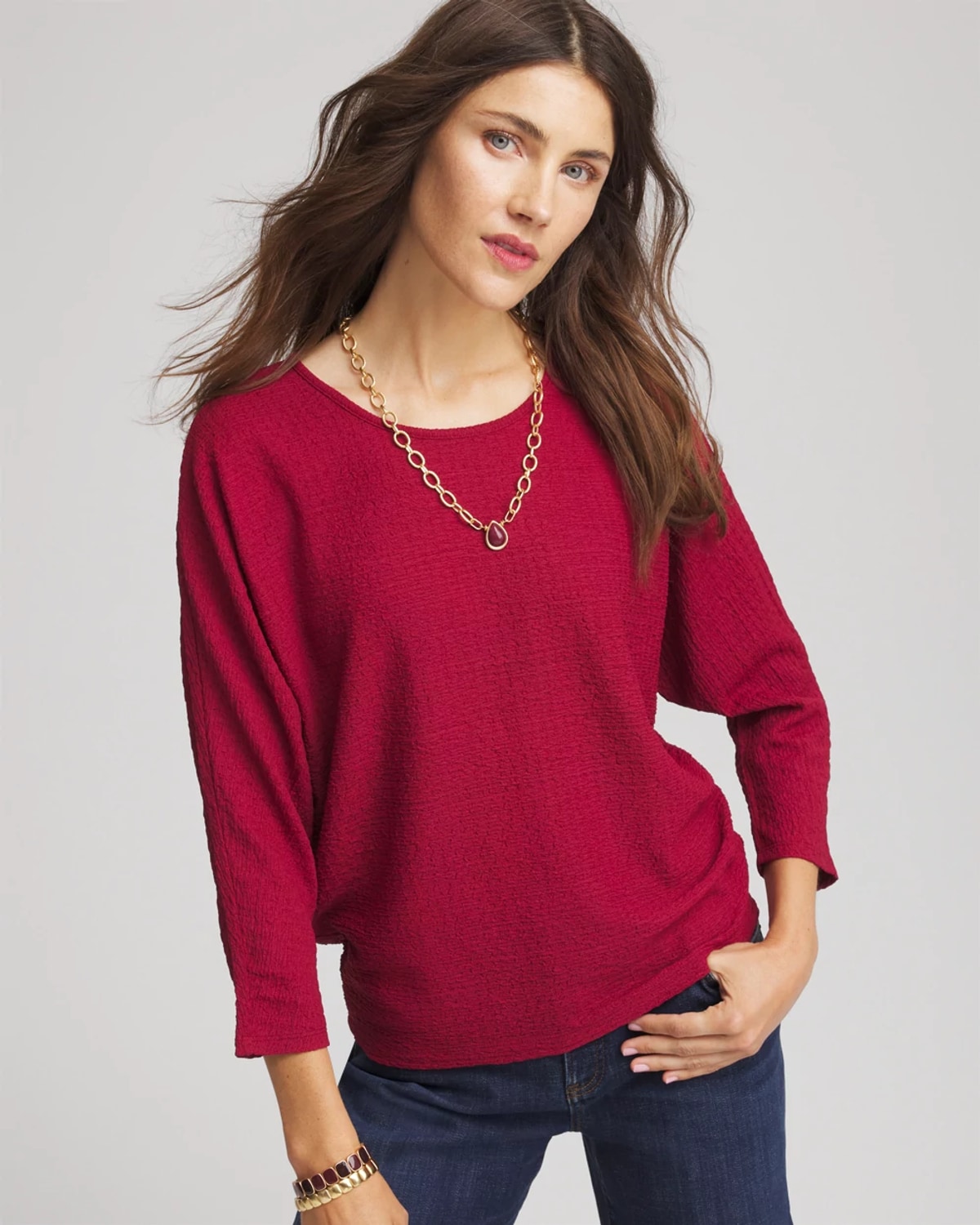 Chico's Textured Tapered-hem Top In Russet Red In Red