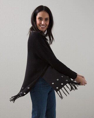 Black Embellished Sweater Poncho