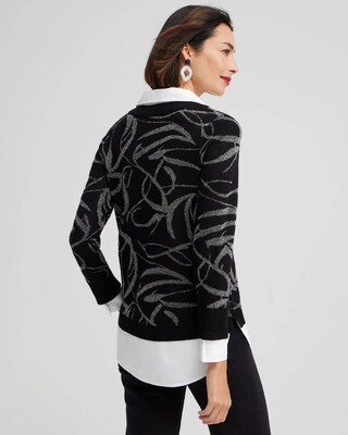 Knit Woven Ribbon Print Pullover Sweater