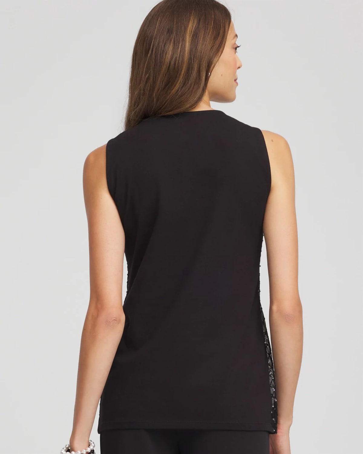 Chico's Sequin Beaded Notch Neck Tank In Black In Black