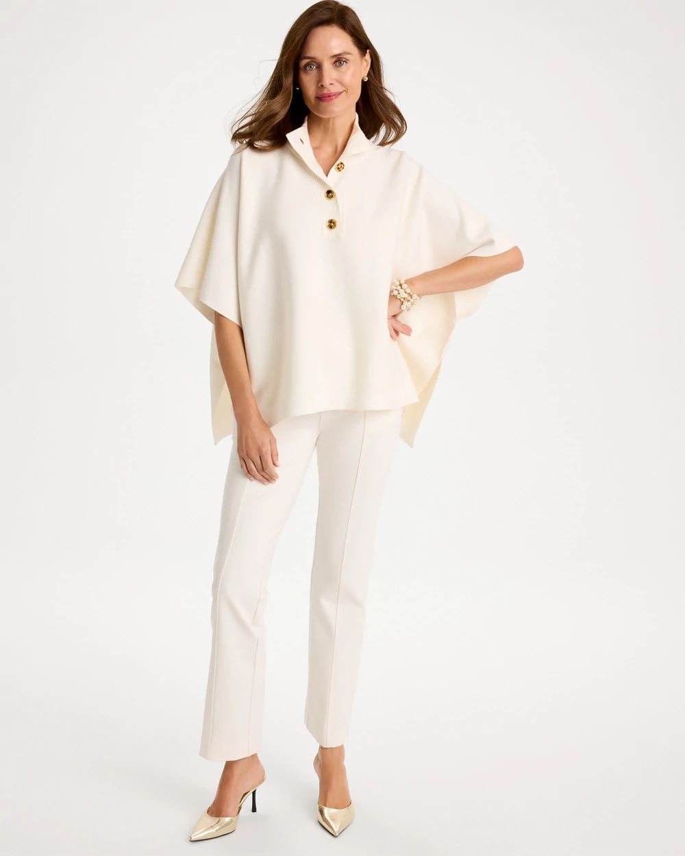 Button Mockneck Sweater Poncho click to view larger image.