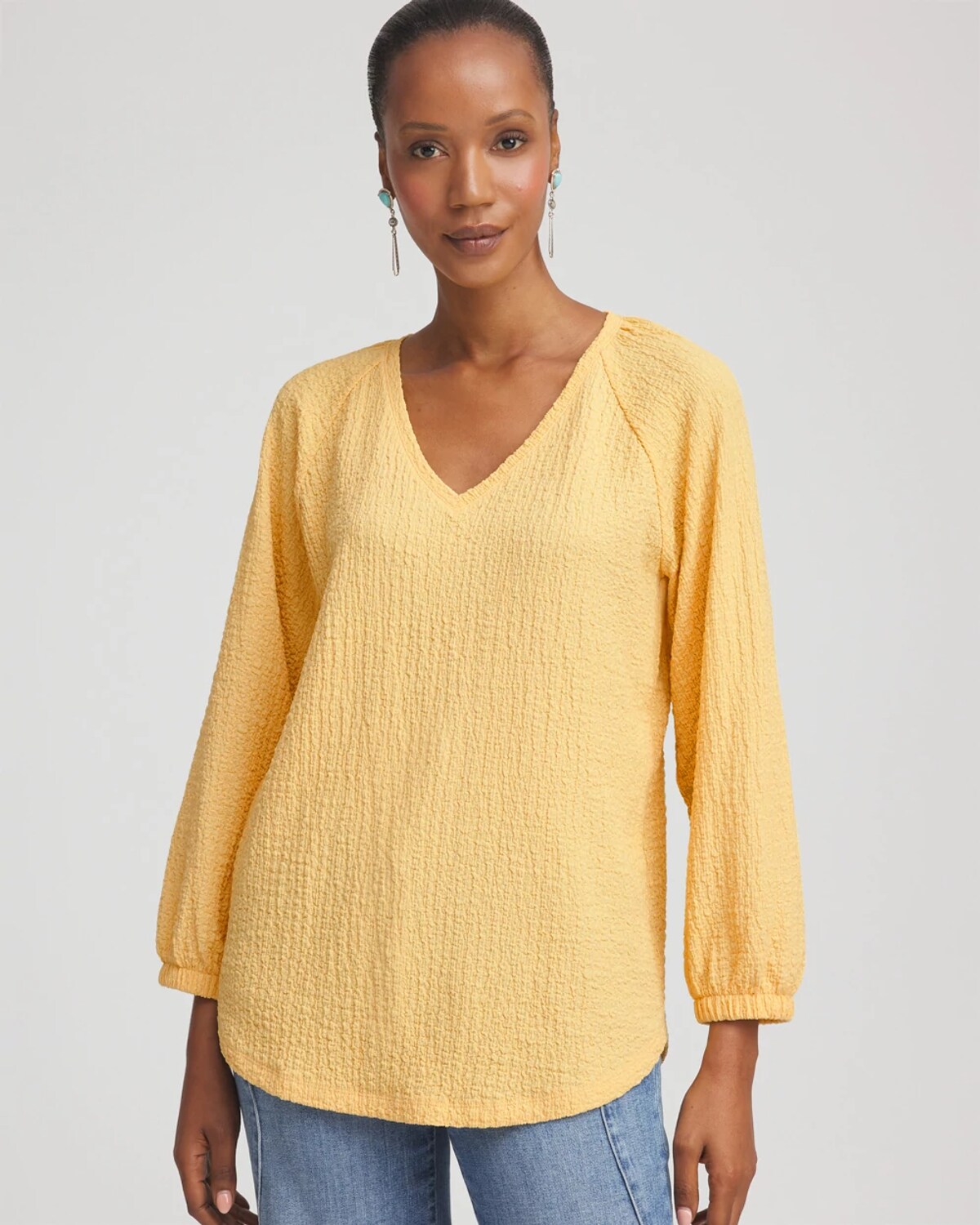 Chico's Textured Raglan Top In Golden Chamois