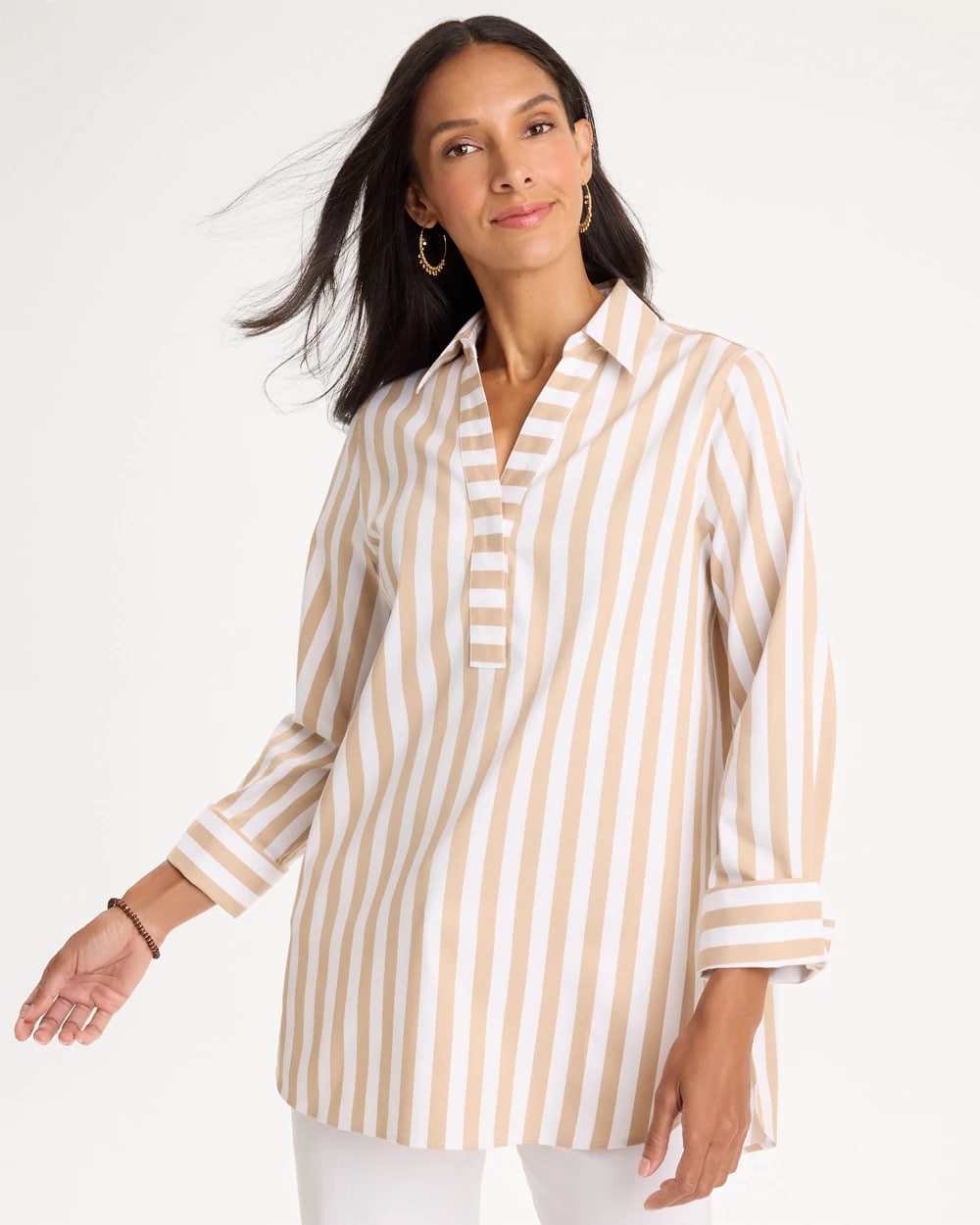 No Iron™ Stretch Neutral Striped Tunic, photo 1 of 5