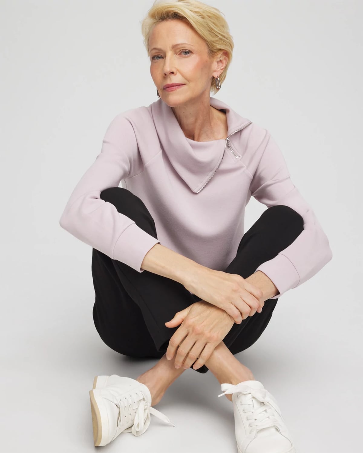 Chico's Scuba Popover Top In Lilac Smoke In Pink