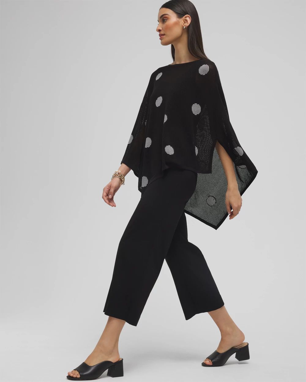 Jacquard Polka Dot Knit Poncho
