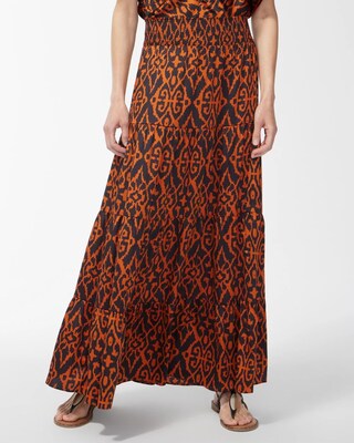 Satin Ikat Tiered Maxi Skirt