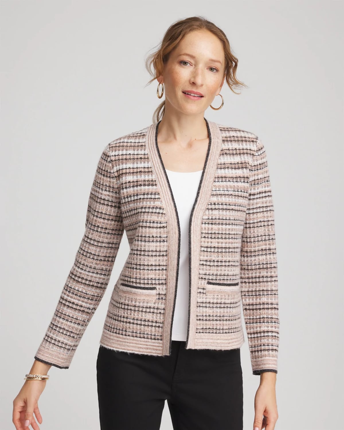 Chico's Sunset Abstract Sweater Jacket In Black In Multi