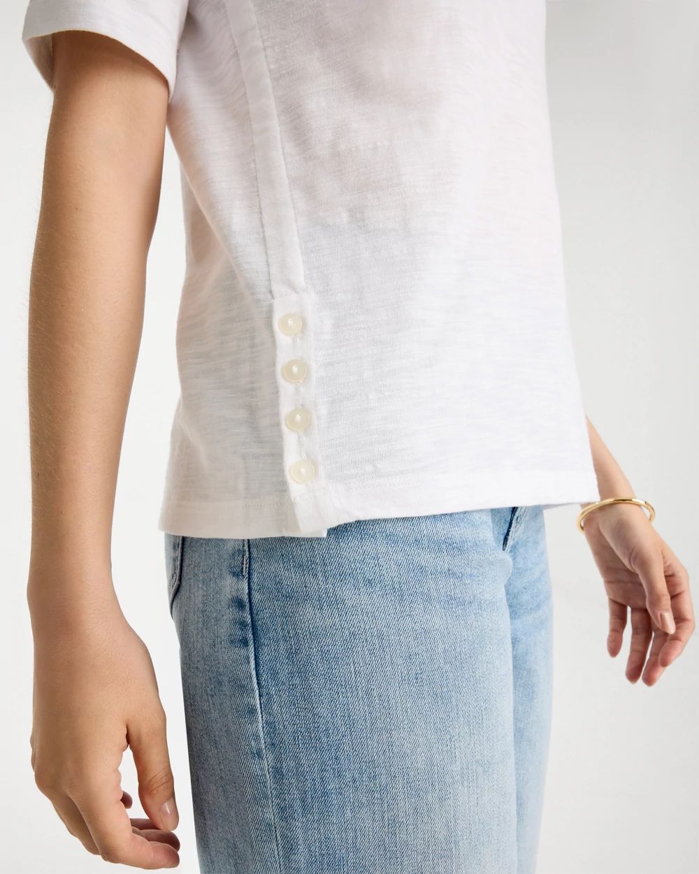 Cotton Slub Crewneck Button Tee click to view larger image.