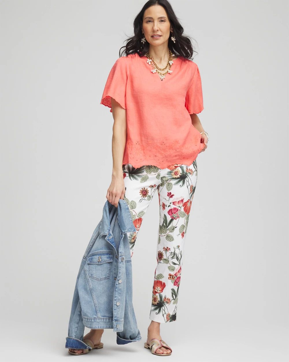 Linen Embroidered Hem Blouse