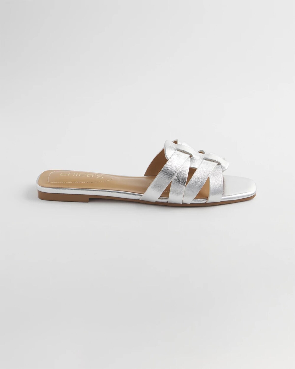 Chico's Leather Cassidy Cross-strap Slide Shoes In Metallic In Silver