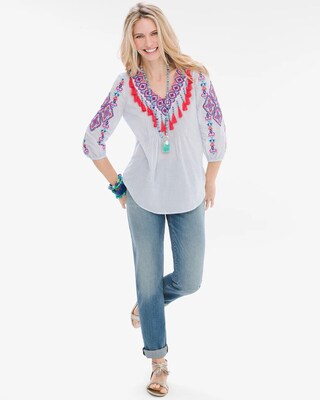 Pinstriped Tassel-Trim Top