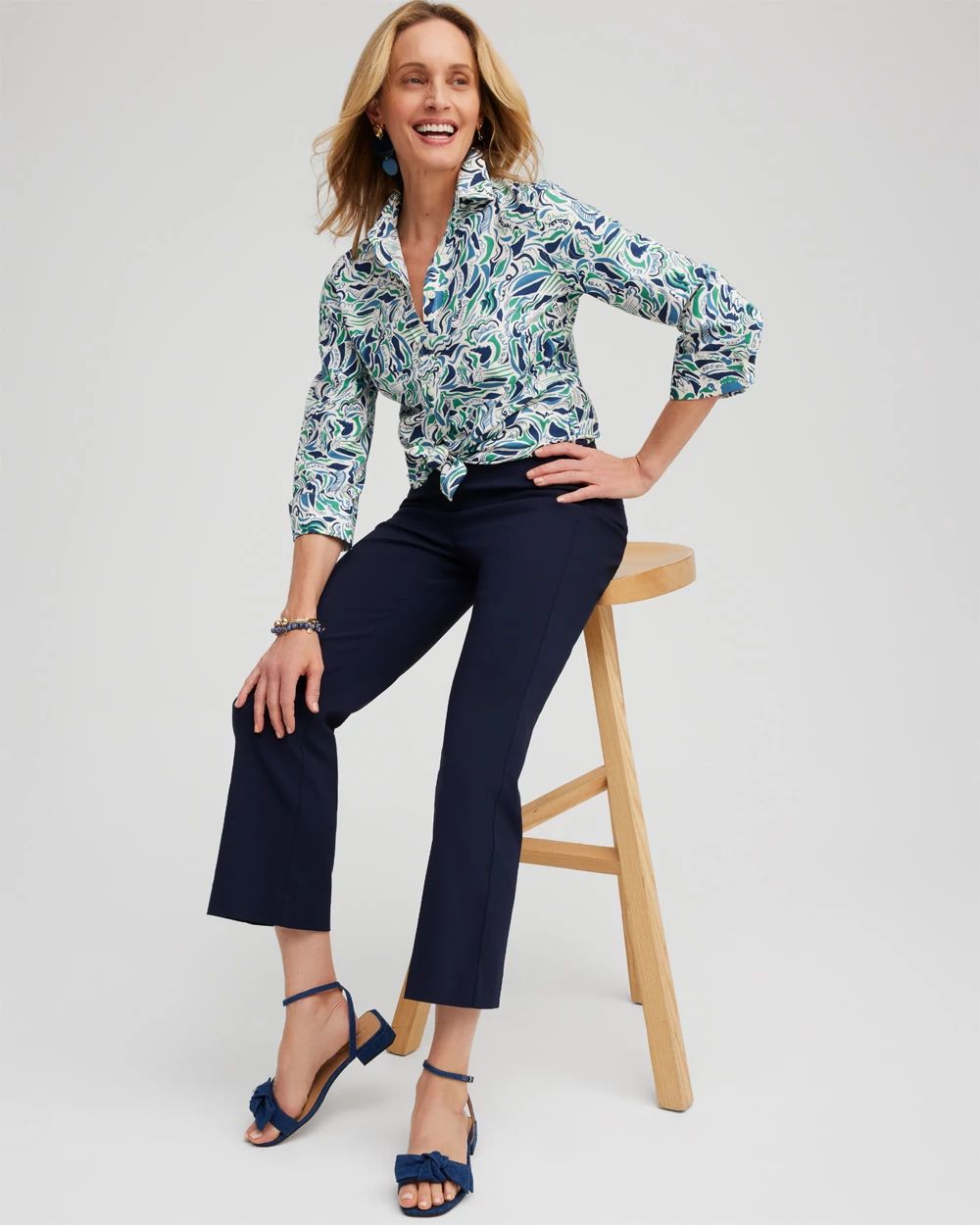 No Iron™ 3/4 Sleeve Abstract Print Shirt