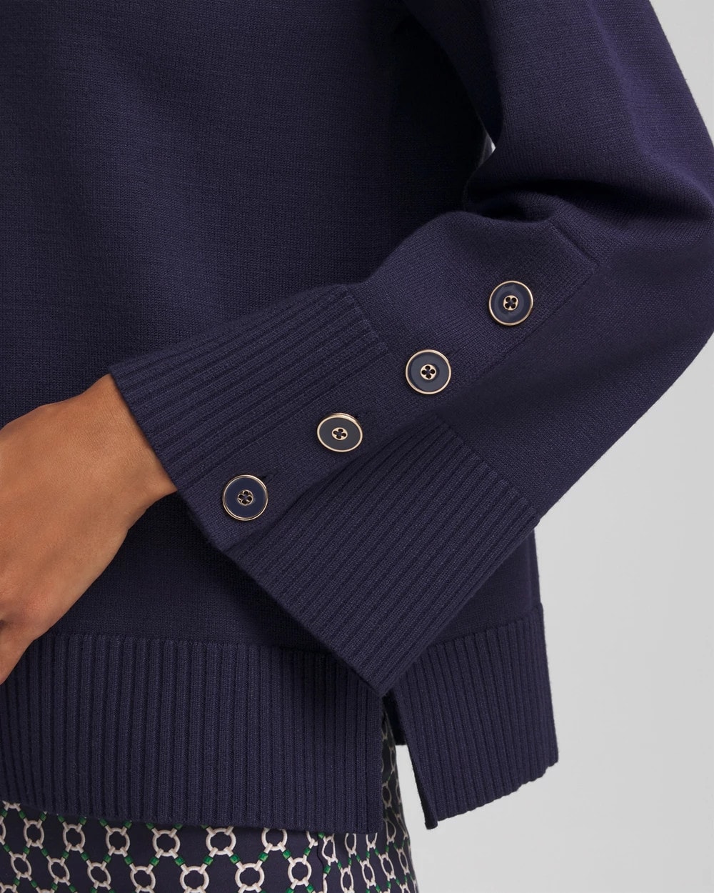 Button Sleeve Crewneck Pullover