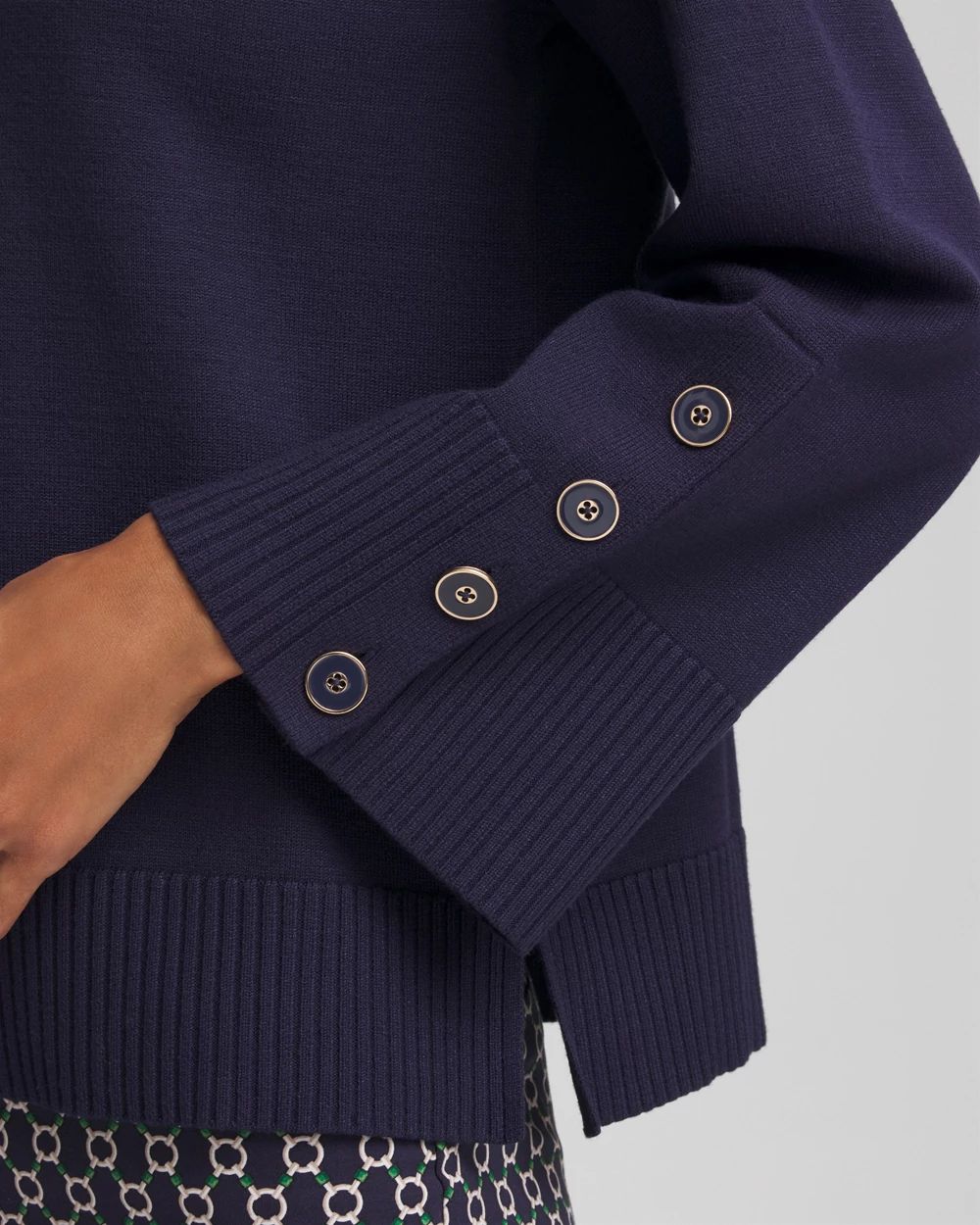 Button Sleeve Crewneck Pullover