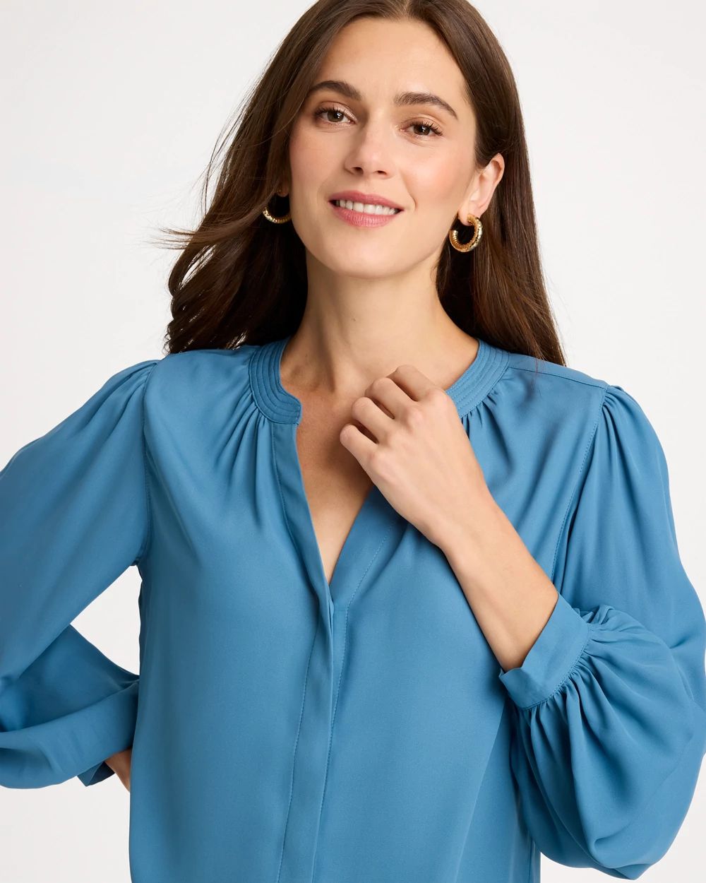 Georgette Long Billow Sleeve Blouse click to view larger image.