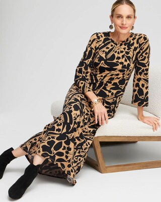Abstract Flare Sleeve Maxi Dress