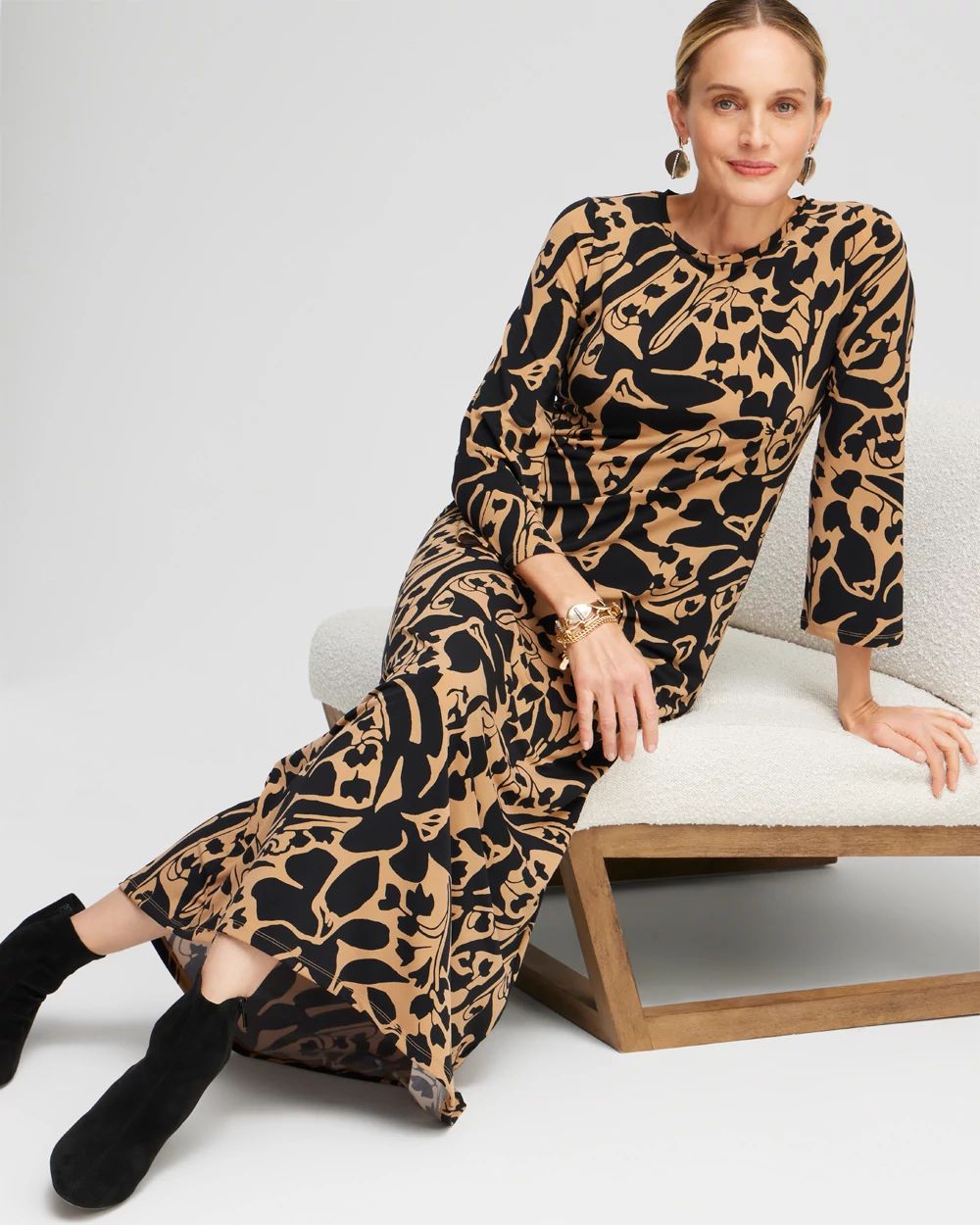 Abstract Flare Sleeve Maxi Dress