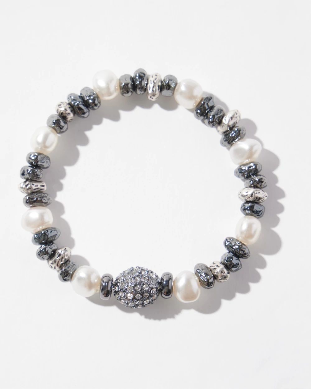 Faux Pearl Fireball Pavé Stretch Bracelet