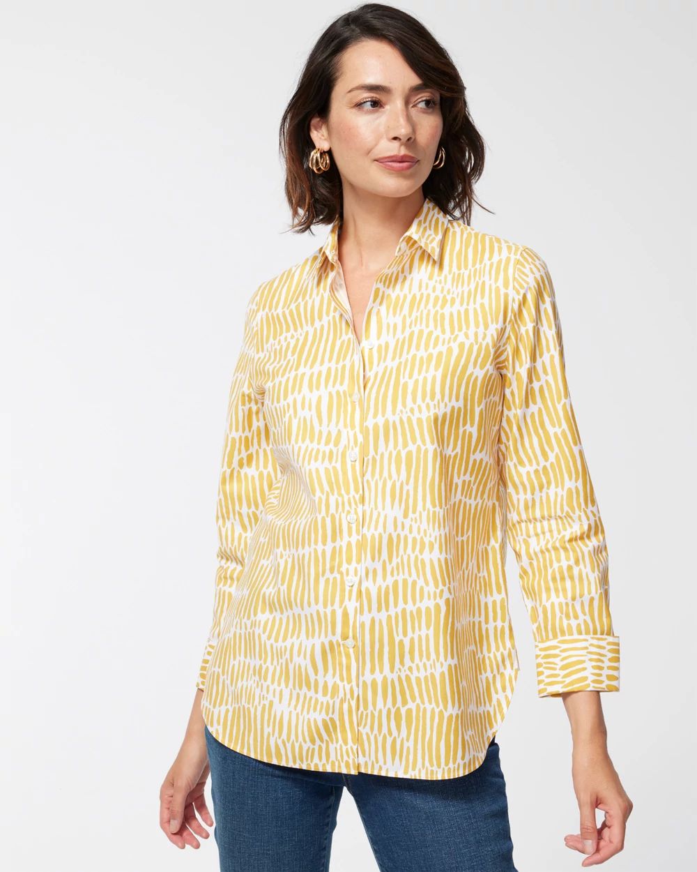 No Iron Stretch Yellow Animal Print Shirt