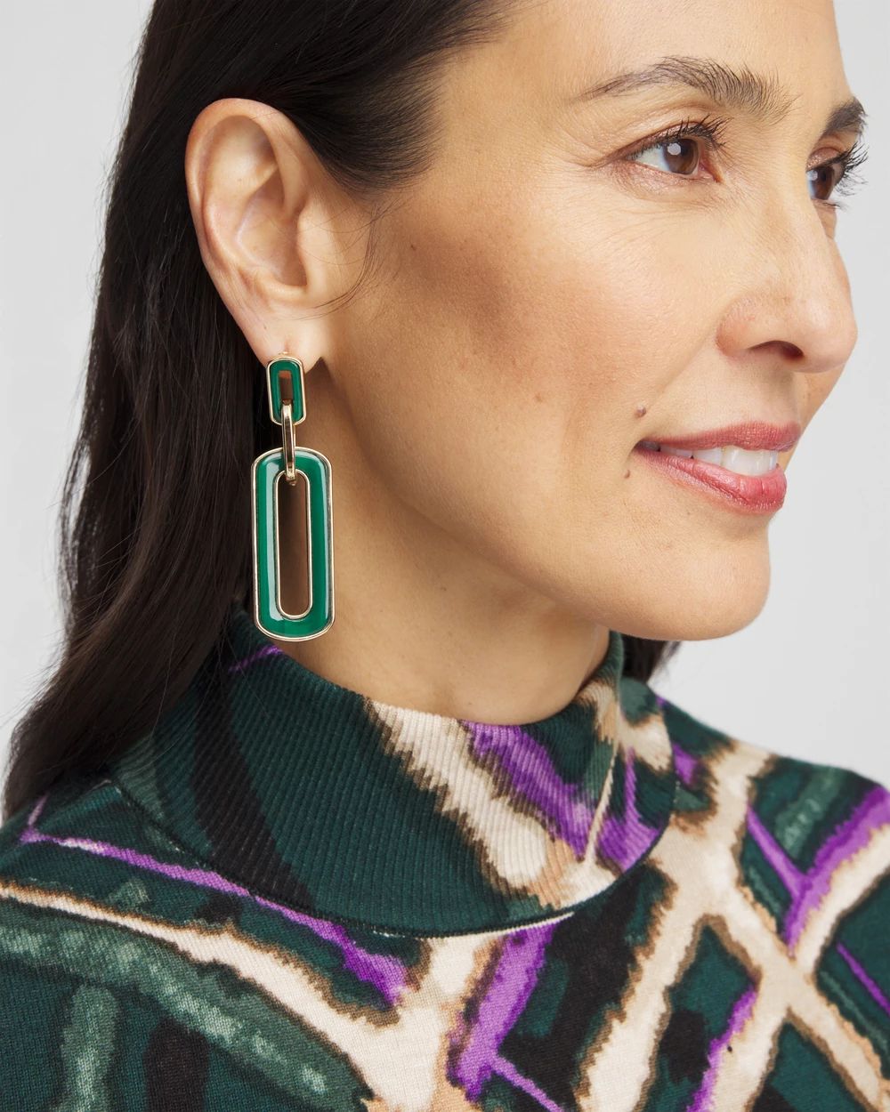 Green Oval Drop Earrings