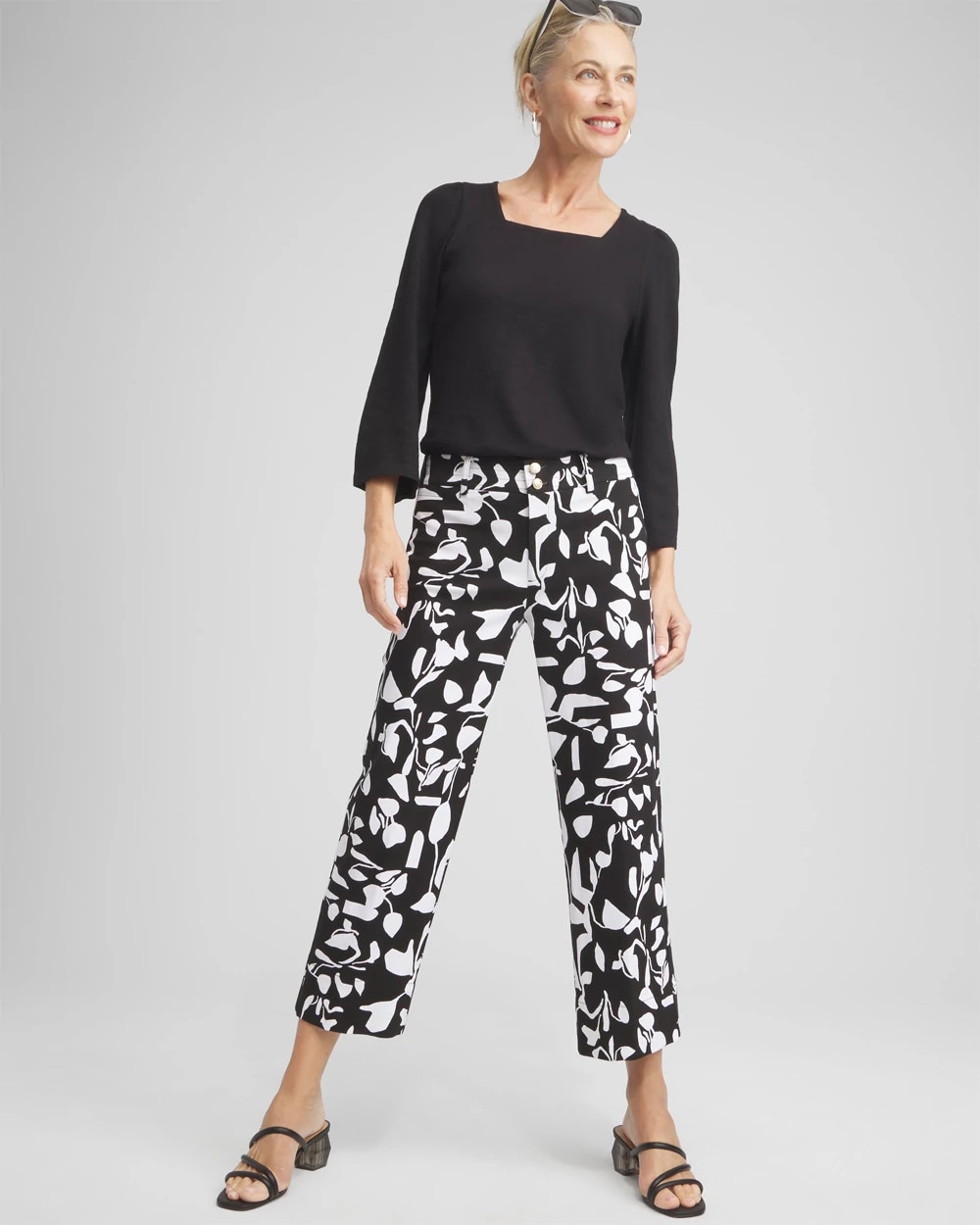 Petite Abstract Print Trapunto Cropped Pants
