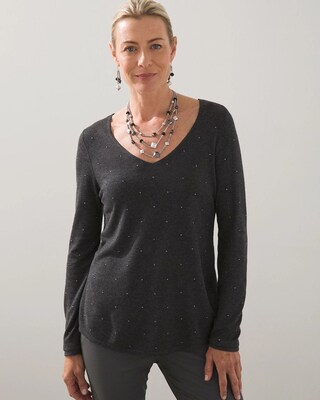 Studded V-neck Pullover Sweater