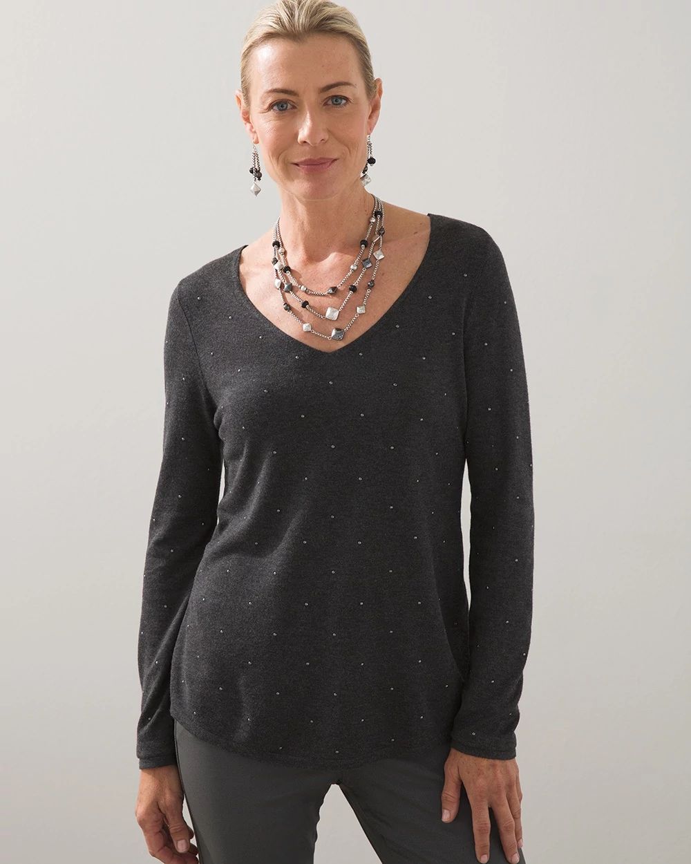 Studded V-neck Pullover Sweater