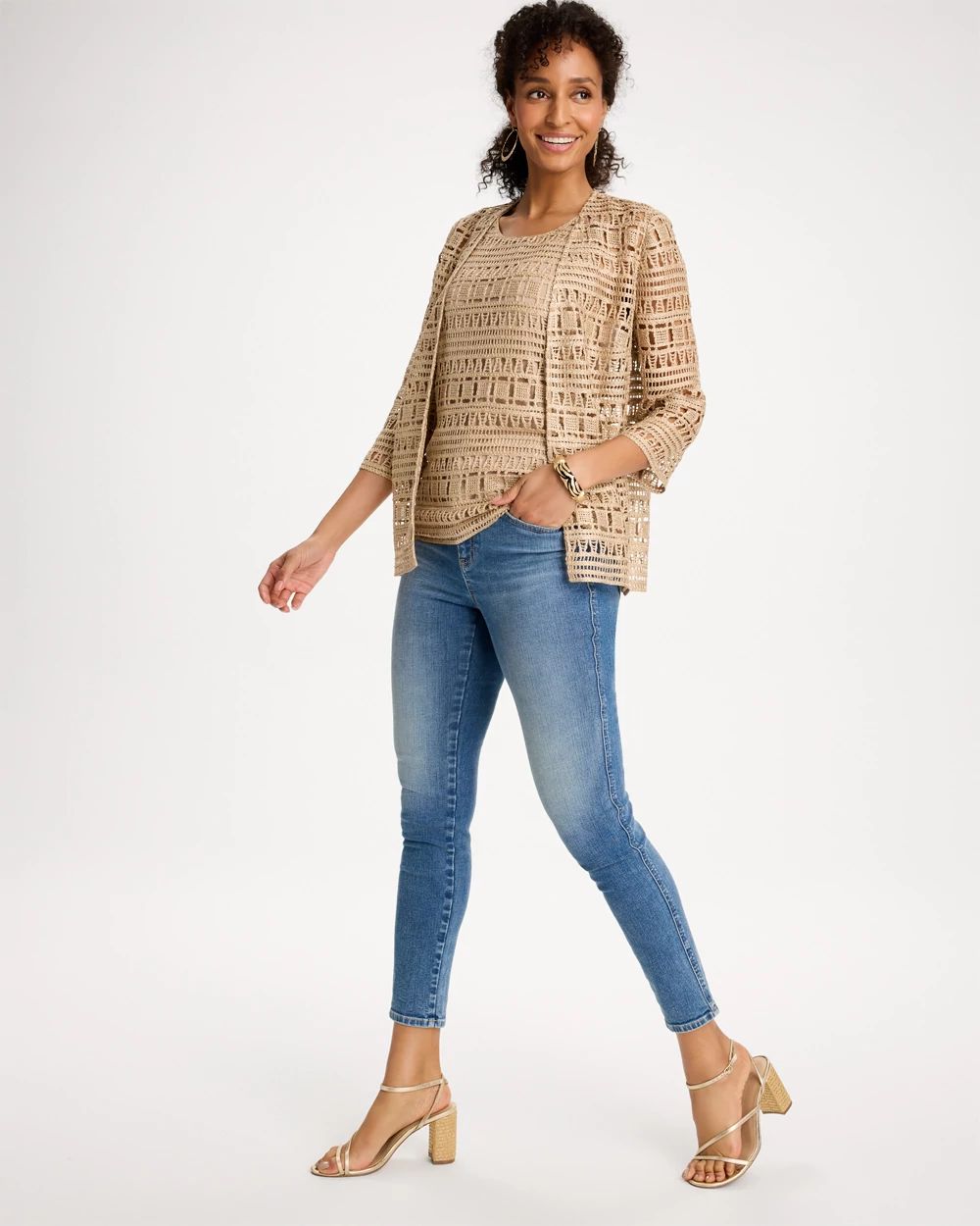 Travelers™ Metallic Crochet Cardigan