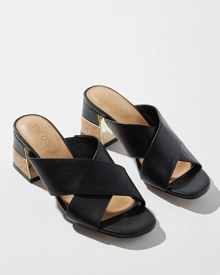 Leather Block Heel Slides
