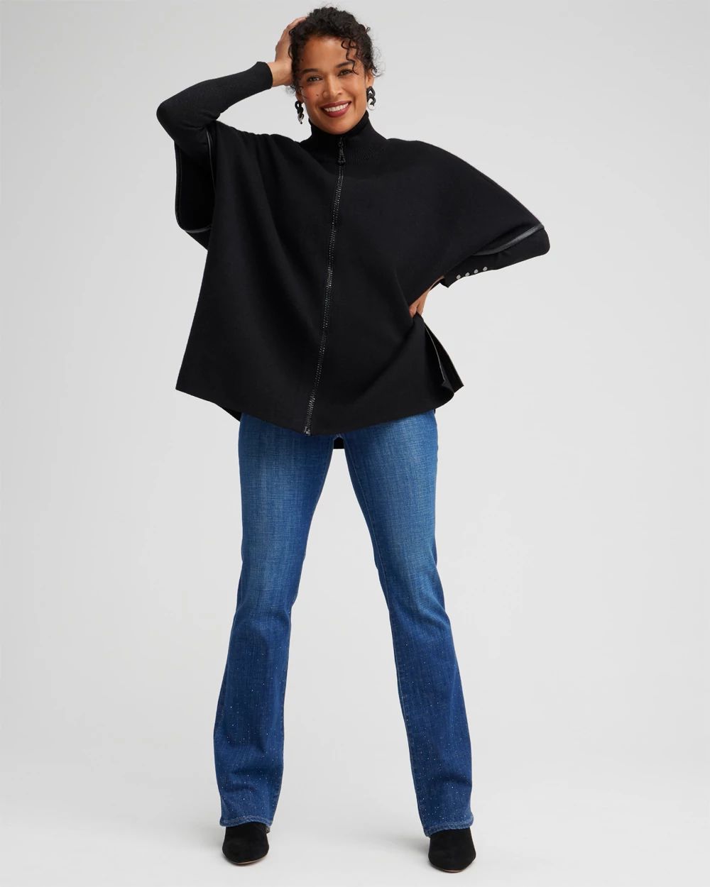 Embellished Zipper Sweater Ruana