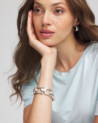 Silvertone Link Chain Stretch Bracelet