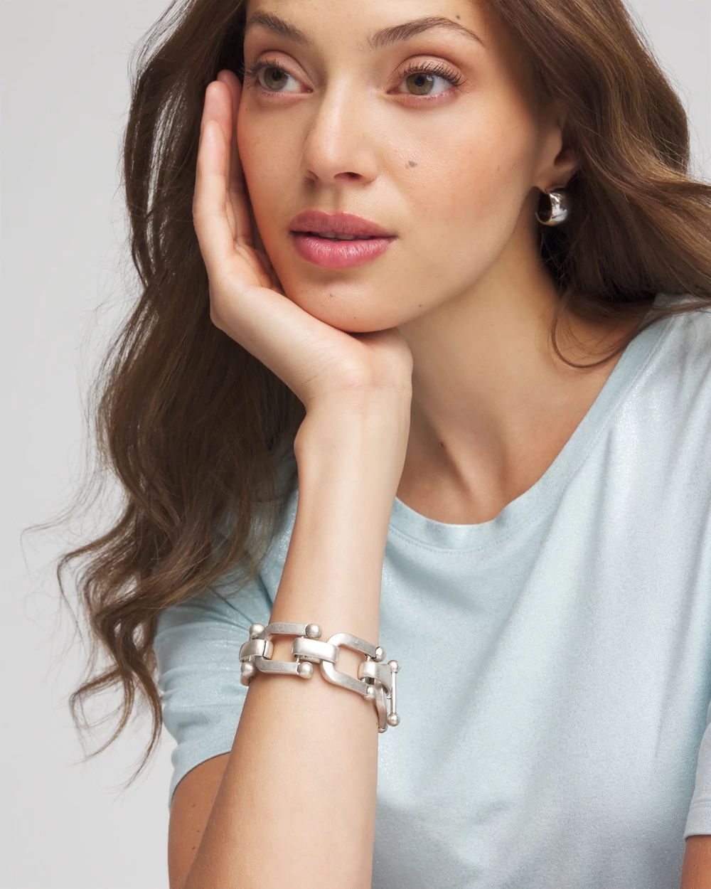 Silvertone Link Chain Stretch Bracelet