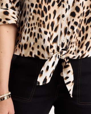 Poplin Cotton Animal Print Tie-Front Top click to view larger image.