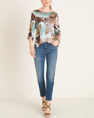 Tribal-Print Ruched-Sleeve Top