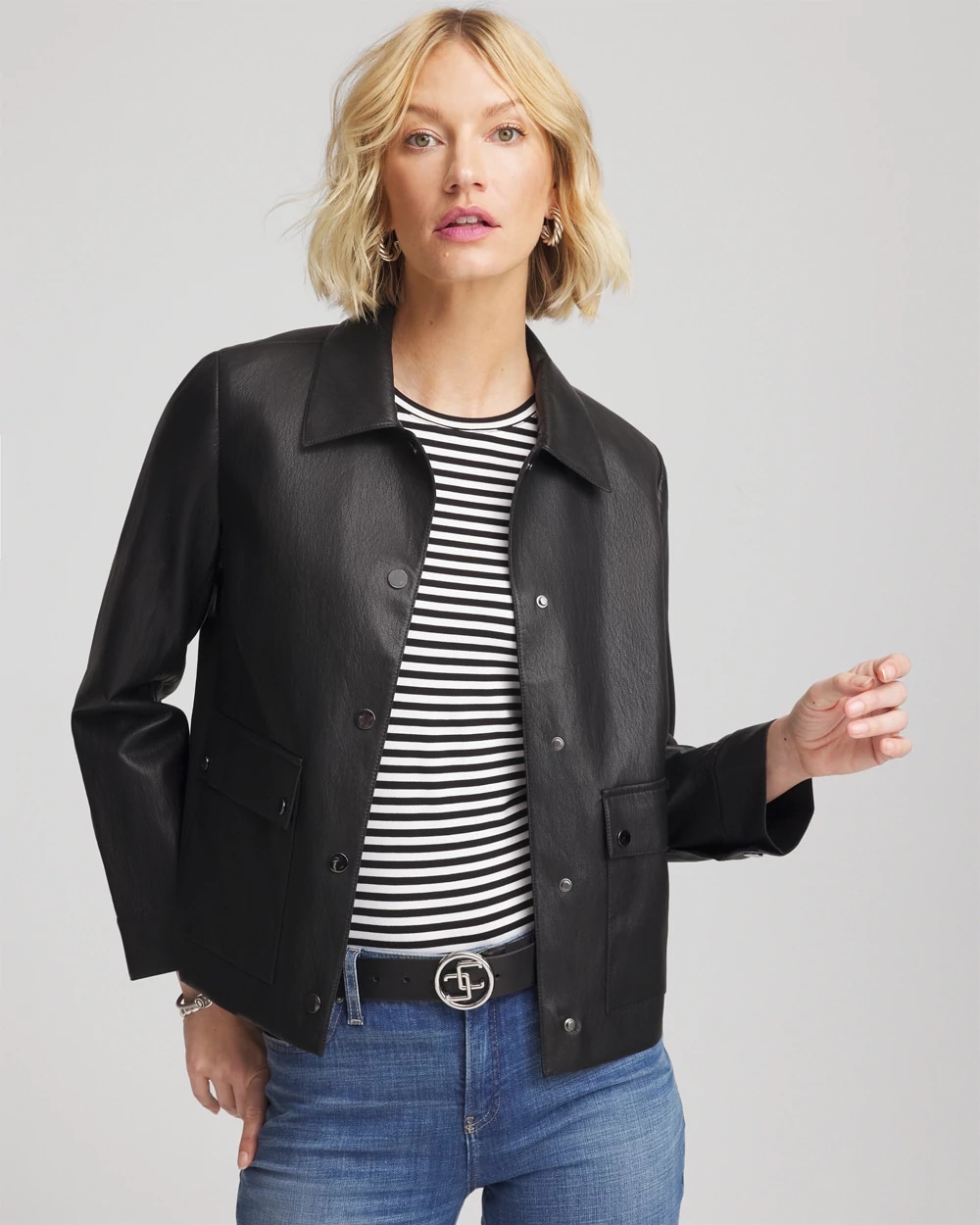 Snap Front Faux Leather Jacket | Chico's Snap Front Faux Leather Jacket | Chico's