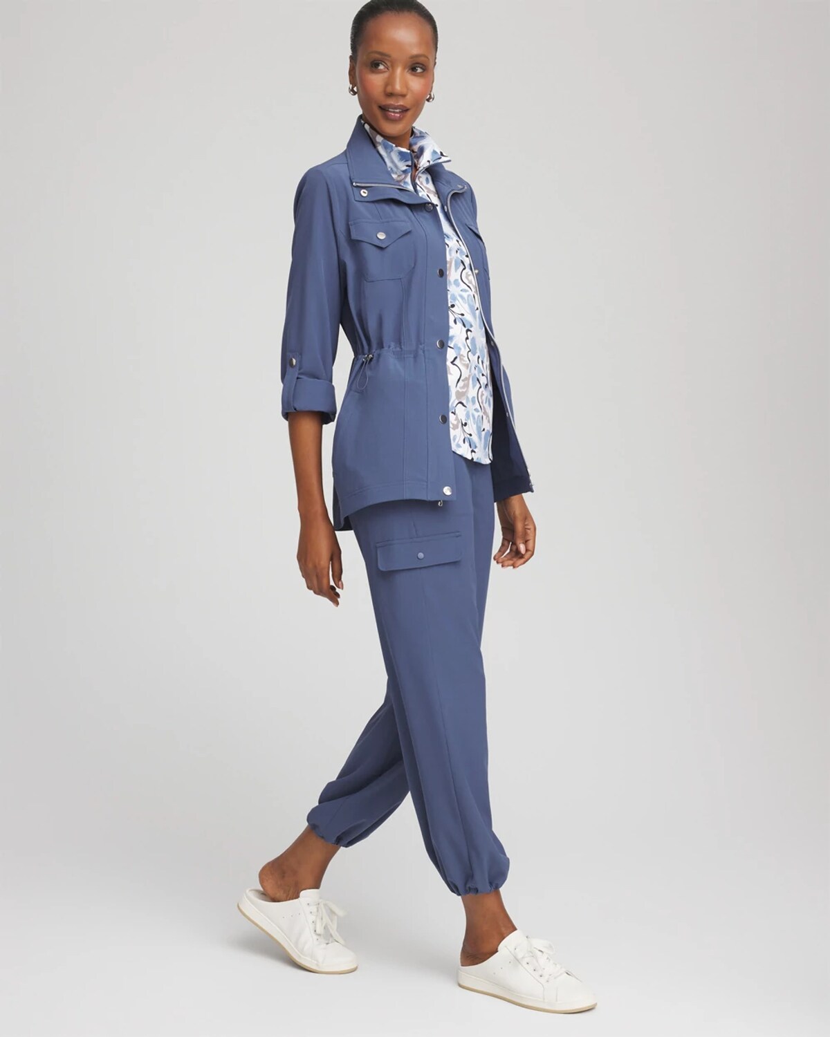 Chico's Ripstop Cargo Jacket In Canyon Blue