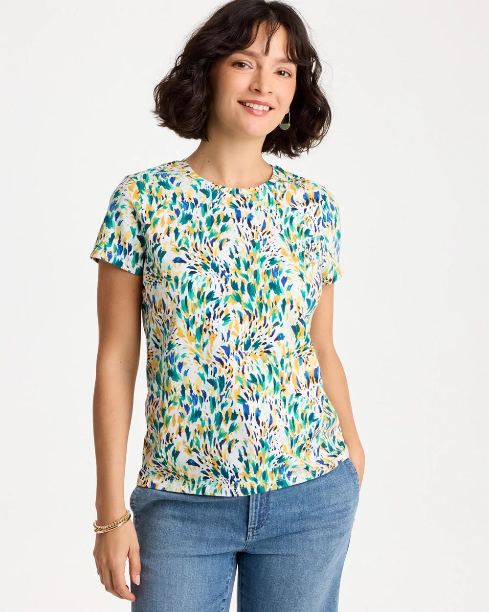 Printed Cotton Stretch Cap-Sleeve Tee
