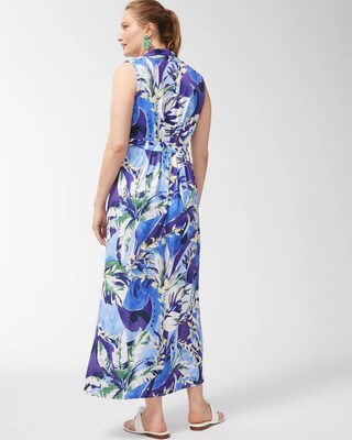 Tropical Print Pleat Front Maxi Dress