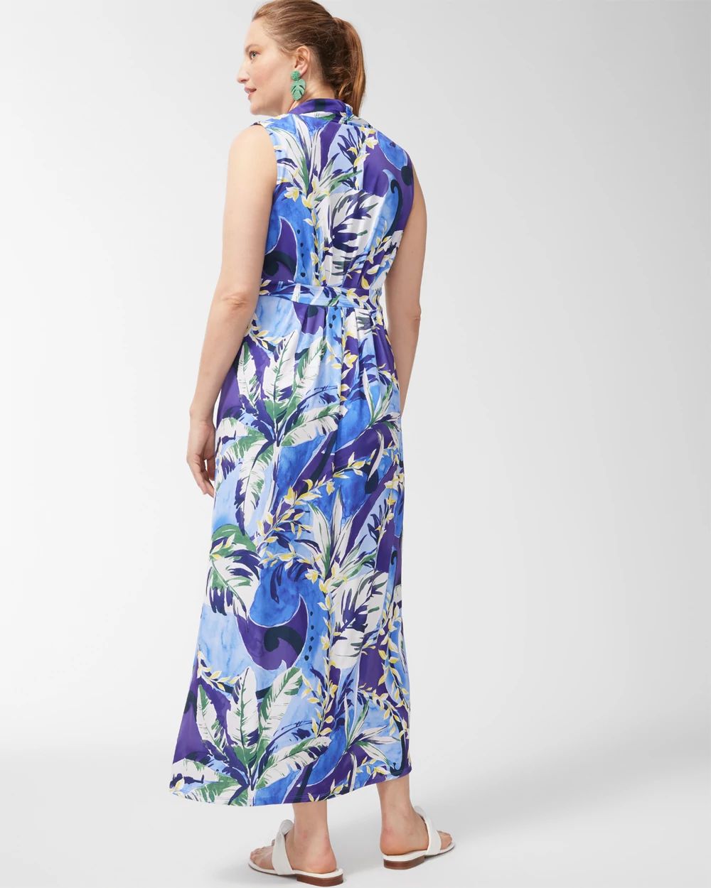 Tropical Print Pleat Front Maxi Dress