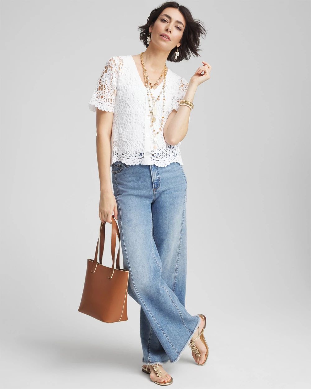 Crochet-Style Short-Sleeved Cardigan