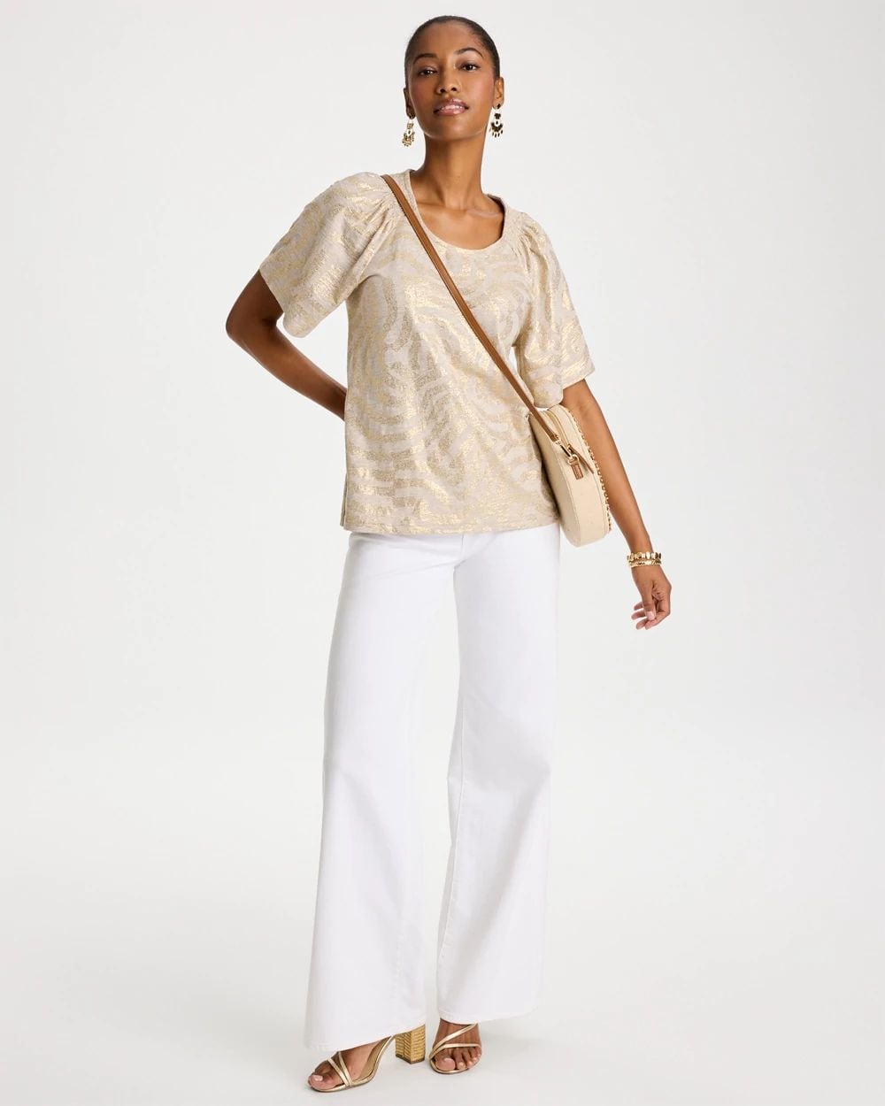 Cotton Foiled Shirred Tee