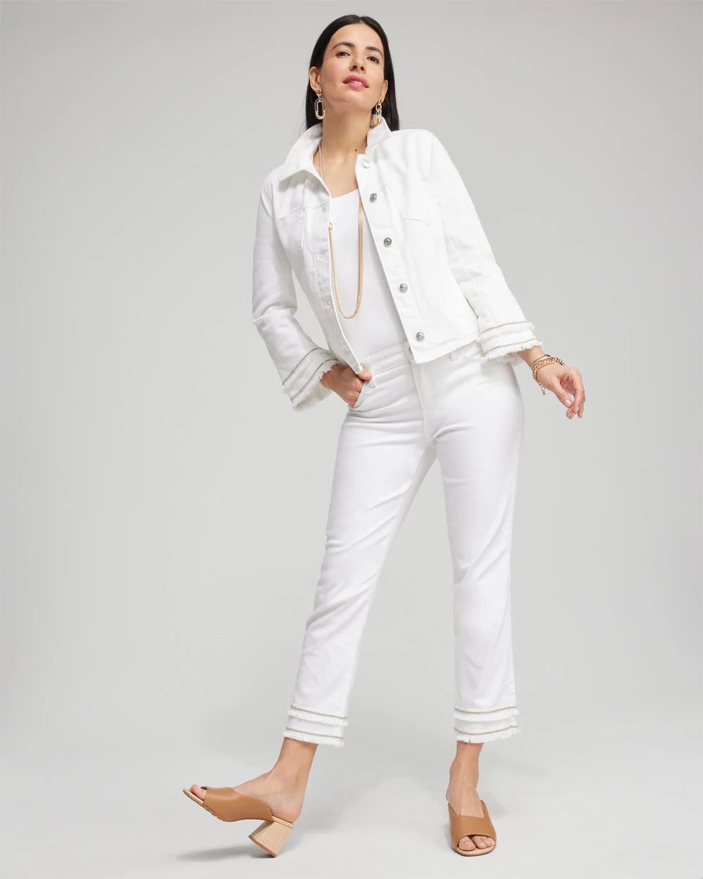 No Stain Girlfriend Embellished Hem Cropped Jeans
