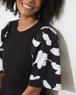 Black Floral Elbow Sleeve Tee
