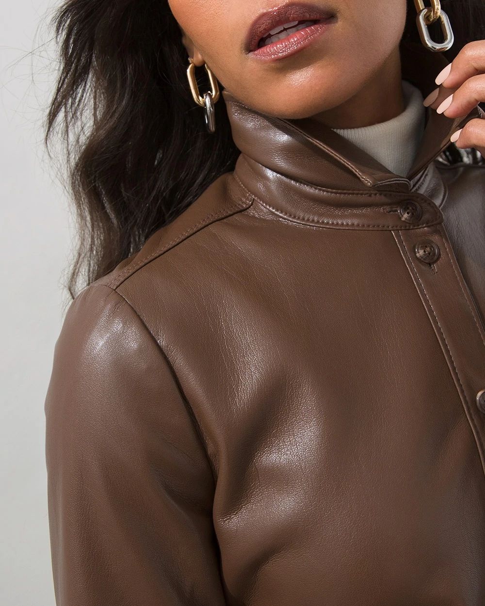 Elongated Faux Leather Shacket